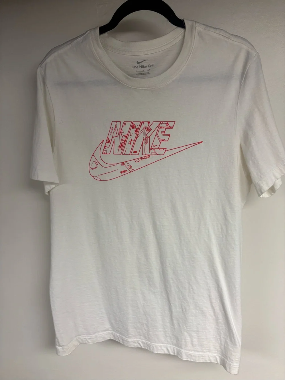 Nike White Short Sleeve Tee with Red Outline Logo